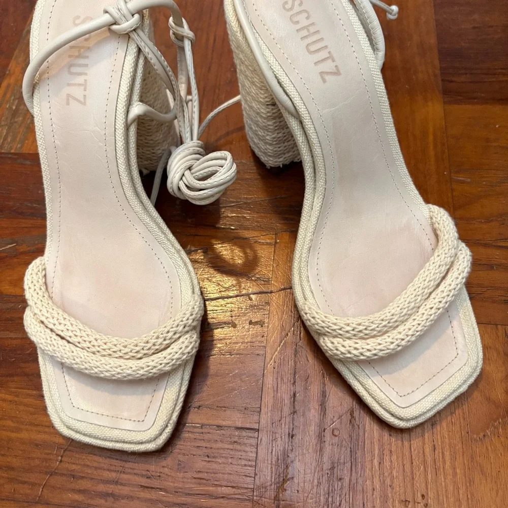 SCHUTZ Cream Braided Rope Strap Sandals